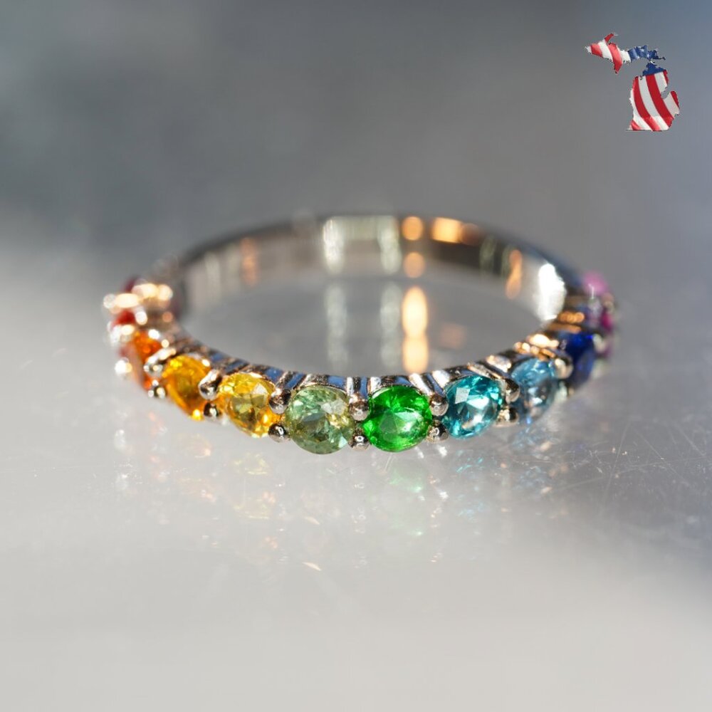 12 Stone Rainbow Pride Ring - Price includes custom sizing